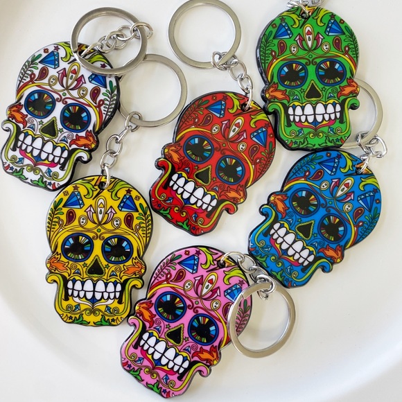 ⚫️Sugar Skull Keychain #2, with keyring, day of the dead, NWT/BOUTIQUE - Picture 1 of 3